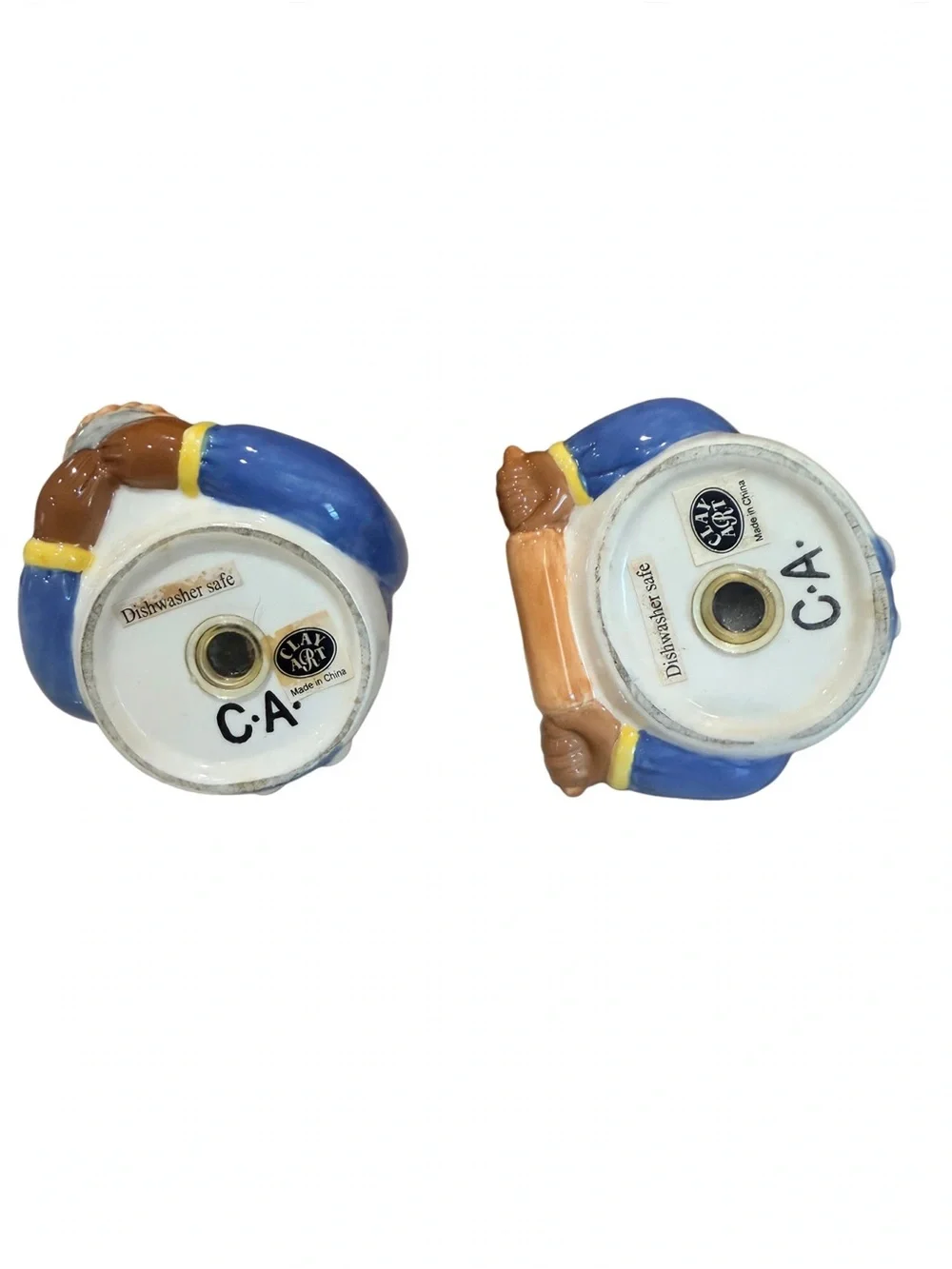 Clay Art StoneLite Mammy Cookie Jar w/ Salt & Pepper Shakers Blue Yellow 2001.